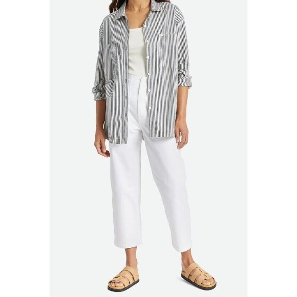 Brixton Bowery Overshirt Button Up Long Sleeve Navy Striped Shirt Sz M NWT - Picture 4 of 10